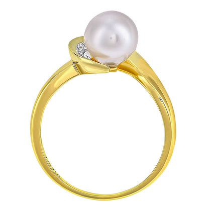9ct Gold  Diamond Pearl 8mm Snake Tail Wrap Full Moon Dress Ring - PR1AXL2586YPRL