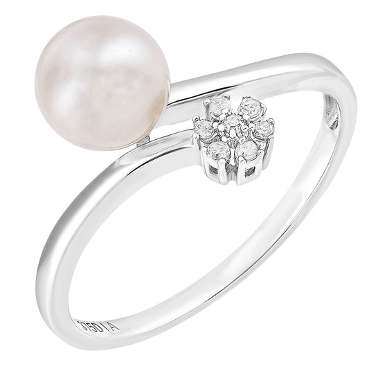 9ct White Gold  Diamond Pearl 7mm Cluster Full Moon Dress Ring - PR1AXL2588WPRL