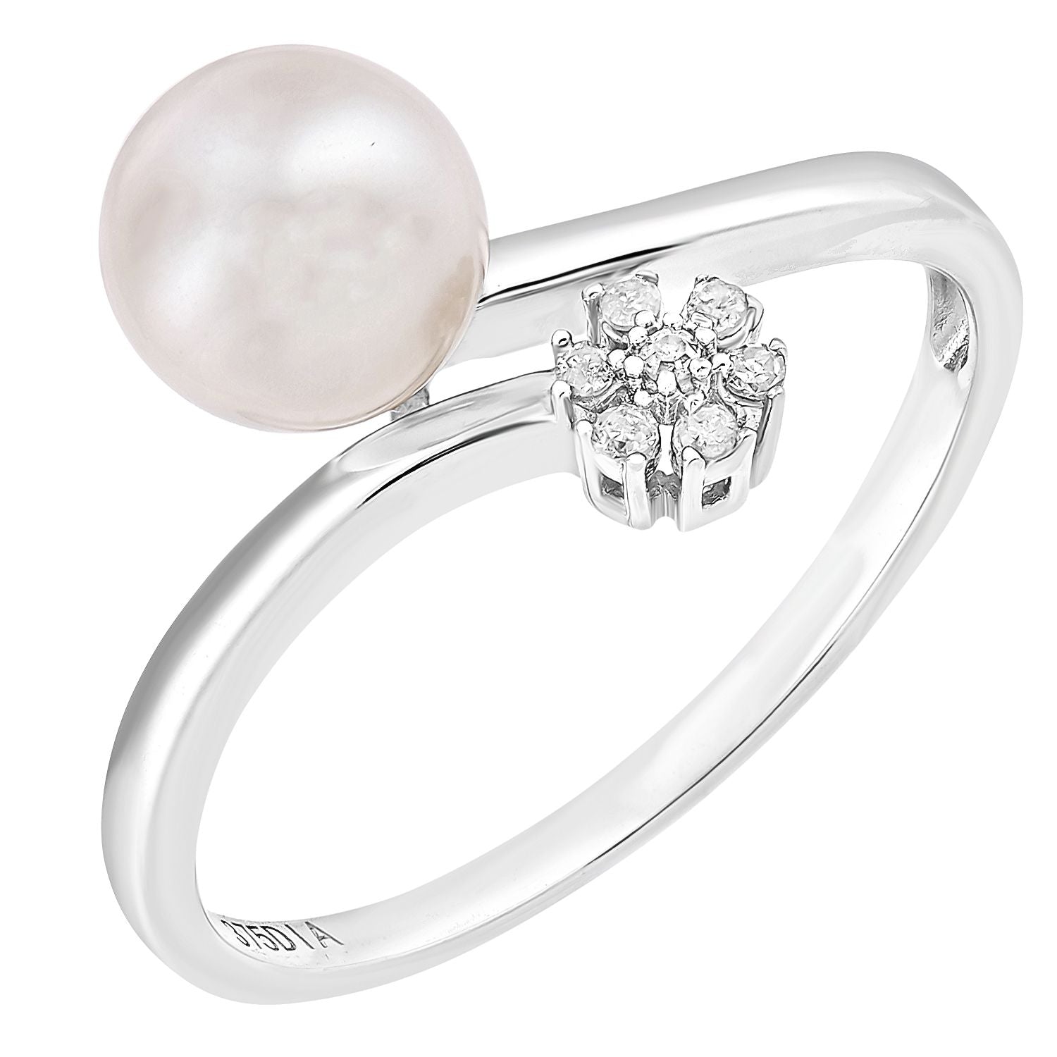 9ct White Gold  Diamond Pearl 7mm Cluster Full Moon Dress Ring - PR1AXL2588WPRL