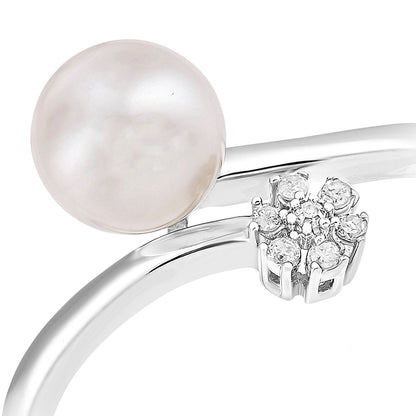 9ct White Gold  Diamond Pearl 7mm Cluster Full Moon Dress Ring - PR1AXL2588WPRL