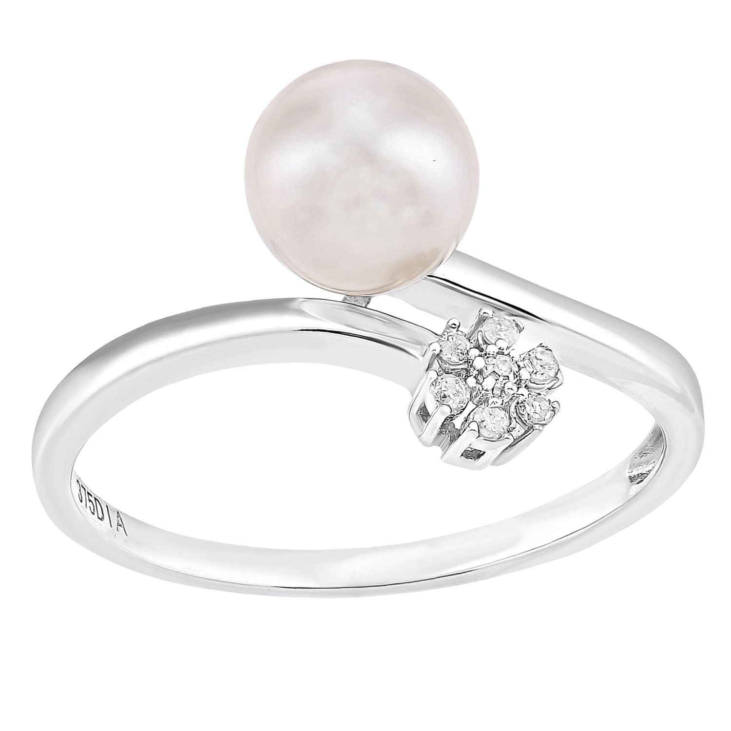 9ct White Gold  Diamond Pearl 7mm Cluster Full Moon Dress Ring - PR1AXL2588WPRL