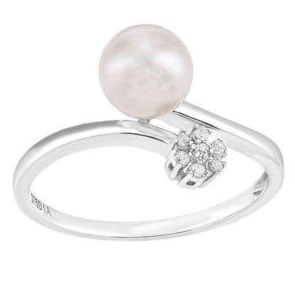 9ct White Gold  Diamond Pearl 7mm Cluster Full Moon Dress Ring - PR1AXL2588WPRL