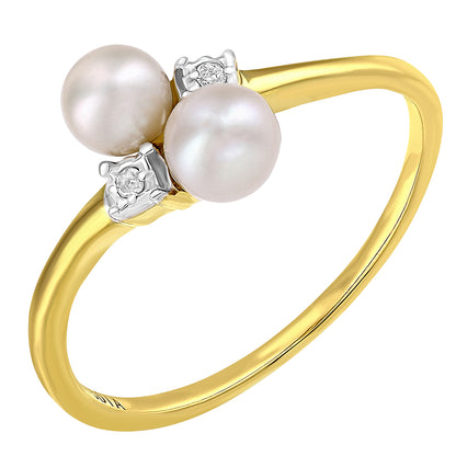 9ct Gold  1pts Diamond Pearl 4mm Cluster Full Moon Dress Ring - PR1AXL2591YPRL