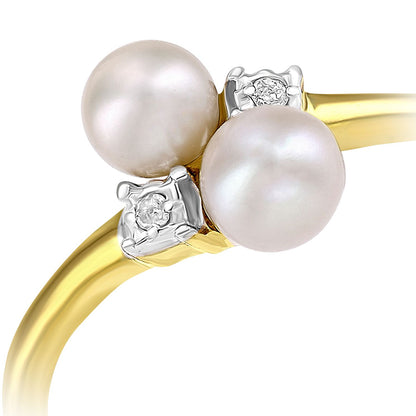 9ct Gold  1pts Diamond Pearl 4mm Cluster Full Moon Dress Ring - PR1AXL2591YPRL