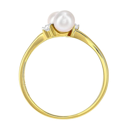9ct Gold  1pts Diamond Pearl 4mm Cluster Full Moon Dress Ring - PR1AXL2591YPRL