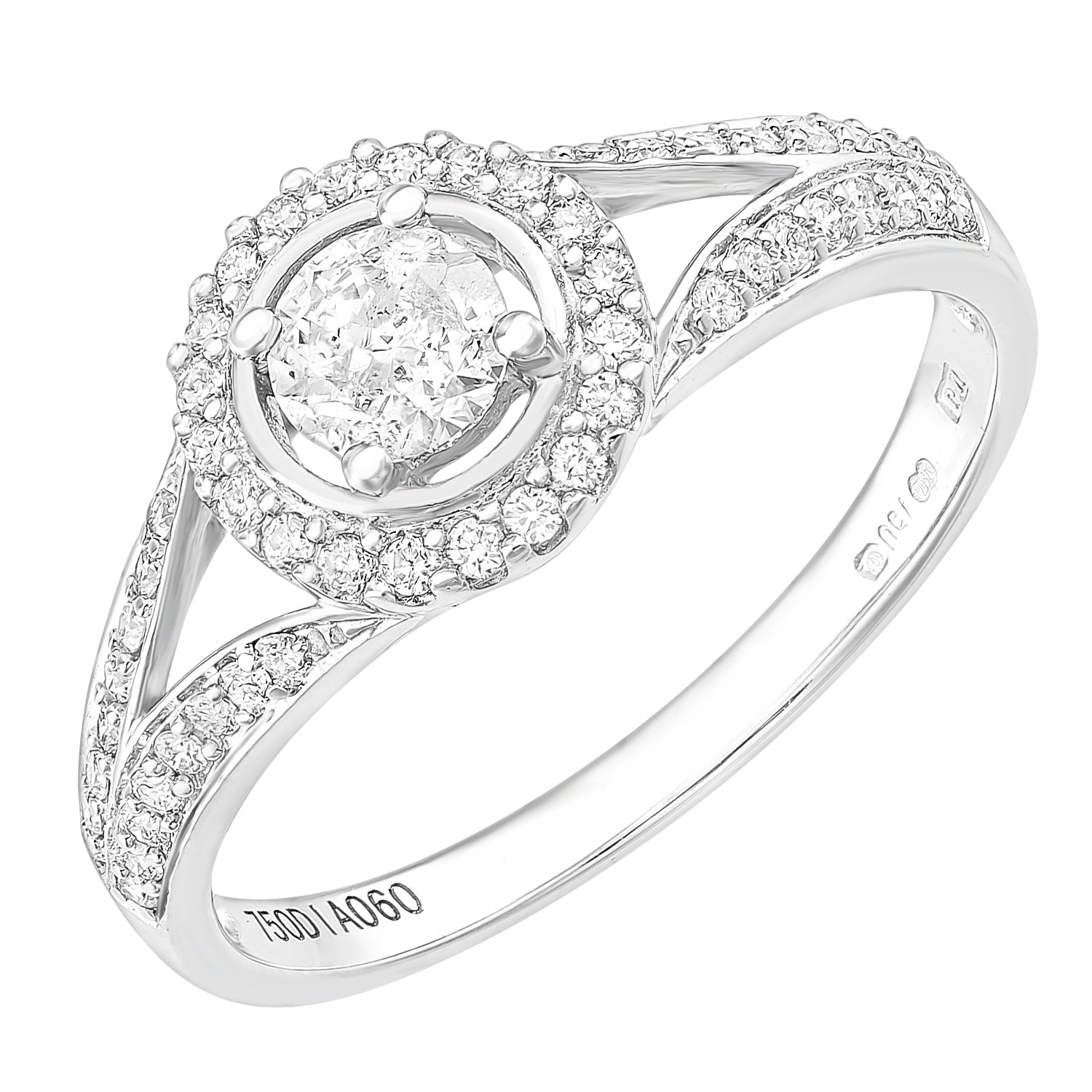 18ct White Gold  0.35ct Diamond 1/4ct Pave Halo Solitaire Ring - PR1AXL2592W18