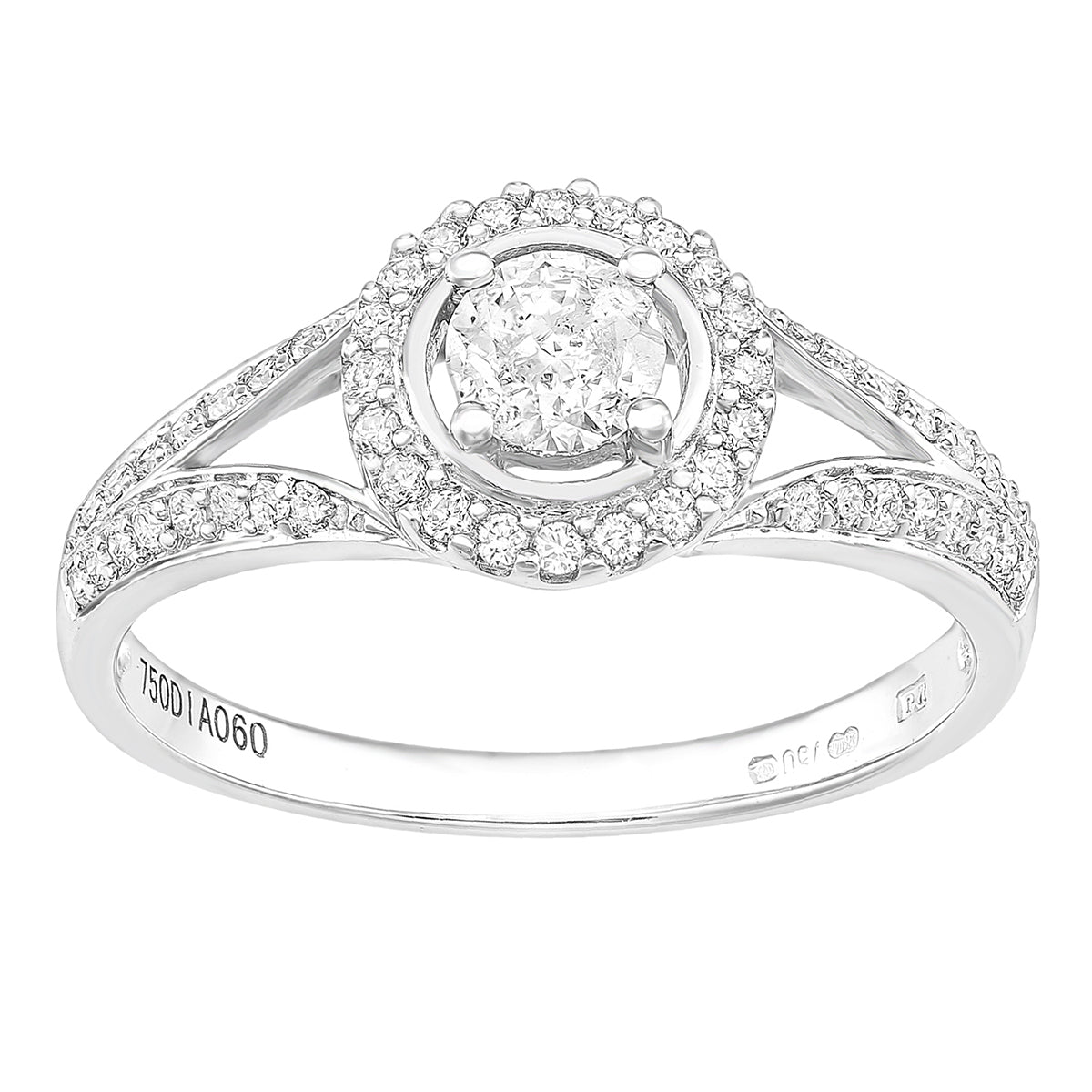 18ct White Gold  0.35ct Diamond 1/4ct Pave Halo Solitaire Ring - PR1AXL2592W18