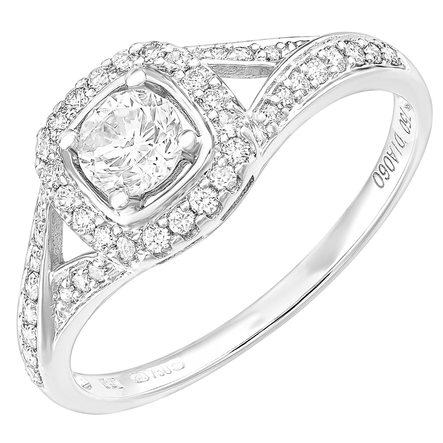 18ct White Gold  0.35ct Diamond 1/4ct Pave Halo Solitaire Ring - PR1AXL2593W18