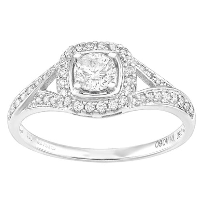 18ct White Gold  0.35ct Diamond 1/4ct Pave Halo Solitaire Ring - PR1AXL2593W18