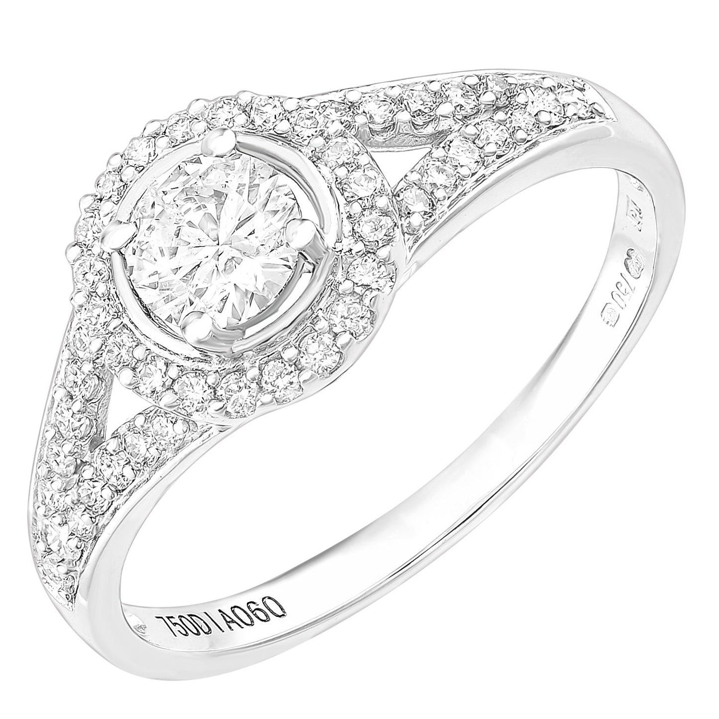 18ct White Gold  0.35ct Diamond 1/4ct Pave Halo Solitaire Ring - PR1AXL2594W18
