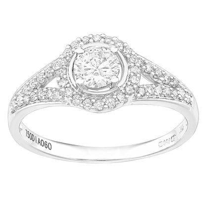 18ct White Gold  0.35ct Diamond 1/4ct Pave Halo Solitaire Ring - PR1AXL2594W18