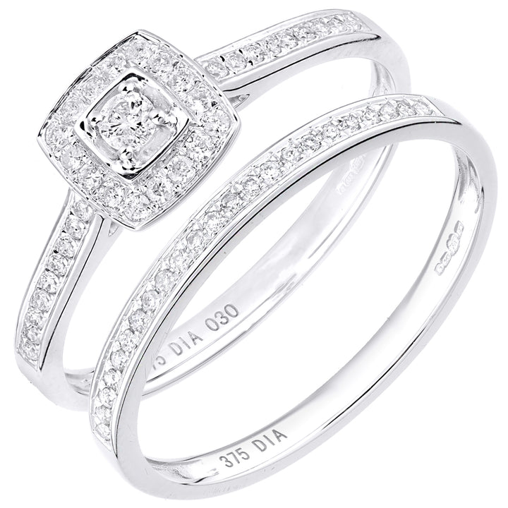9ct White Gold  Round 0.3ct Diamond Bridal Set Engagement Ring - PR1AXL2703W