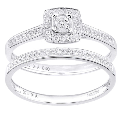 9ct White Gold  Round 0.3ct Diamond Bridal Set Engagement Ring - PR1AXL2703W