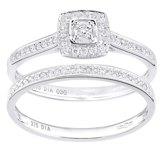 9ct White Gold  Round 0.3ct Diamond Bridal Set Engagement Ring - PR1AXL2703W
