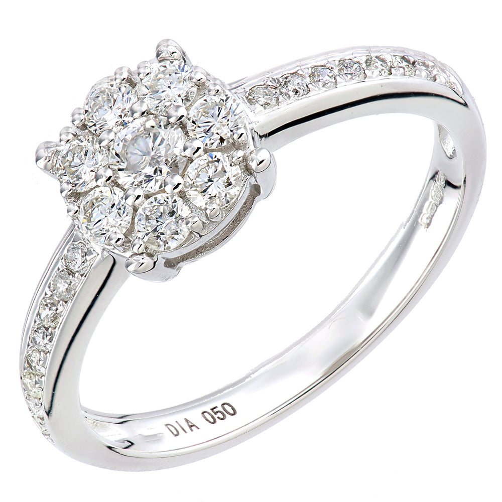 9ct White Gold  Round 1/2ct Diamond Halo Engagement Ring - PR1AXL2704W