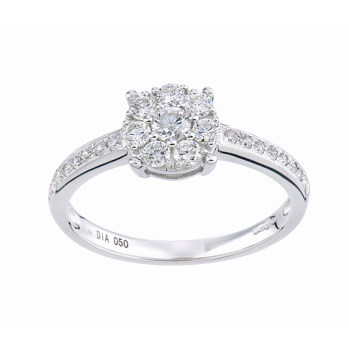 9ct White Gold  Round 1/2ct Diamond Halo Engagement Ring - PR1AXL2704W