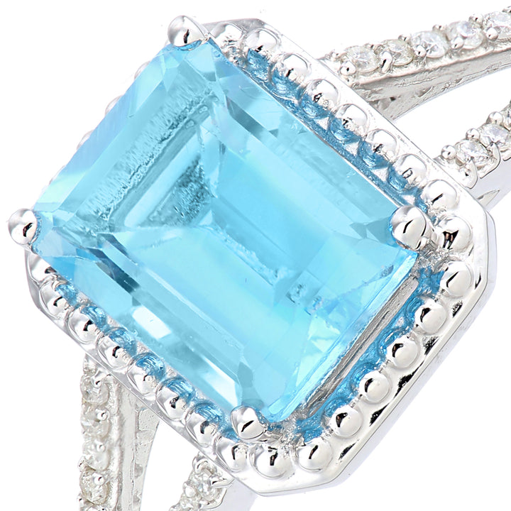 9ct White Gold  Diamond Octagon 1.89ct Blue Topaz Bead Halo Ring - PR1AXL2705WBT