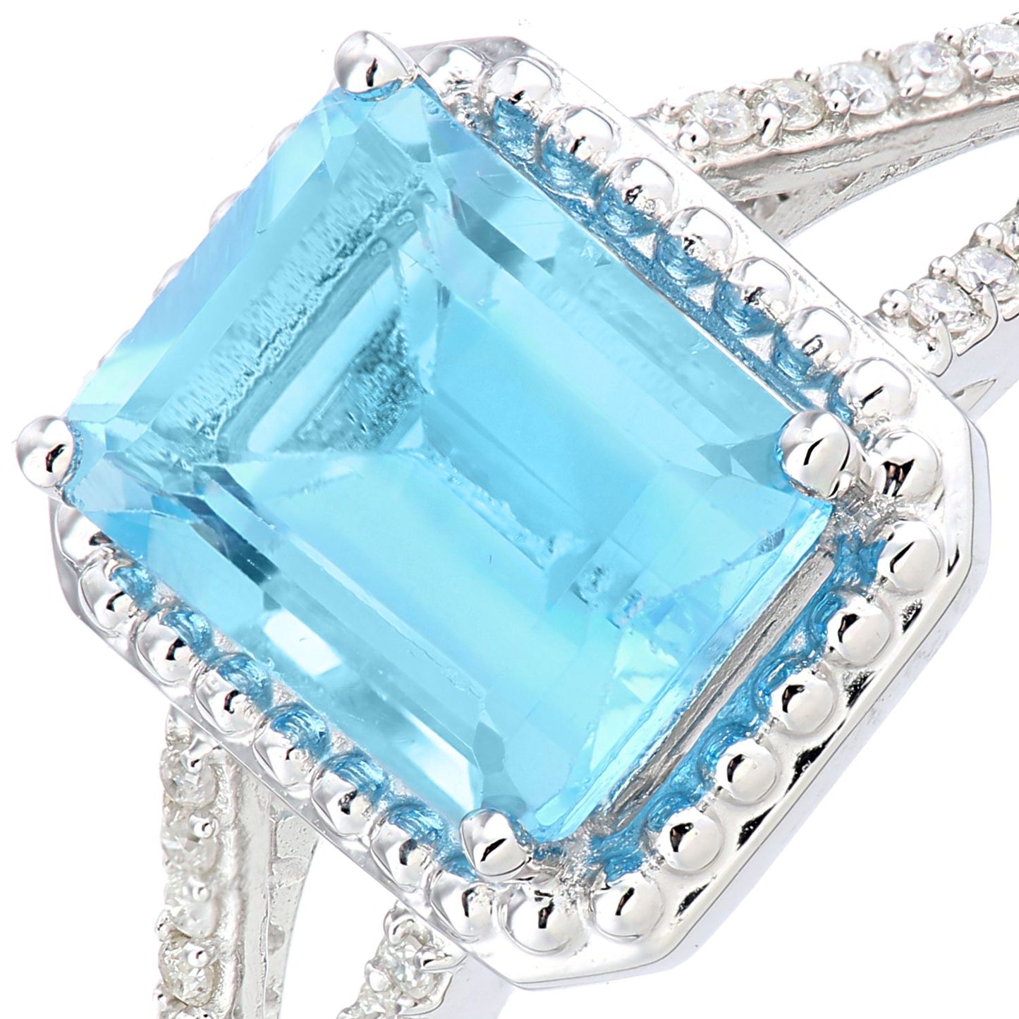 9ct White Gold  Diamond Octagon 1.89ct Blue Topaz Bead Halo Ring - PR1AXL2705WBT