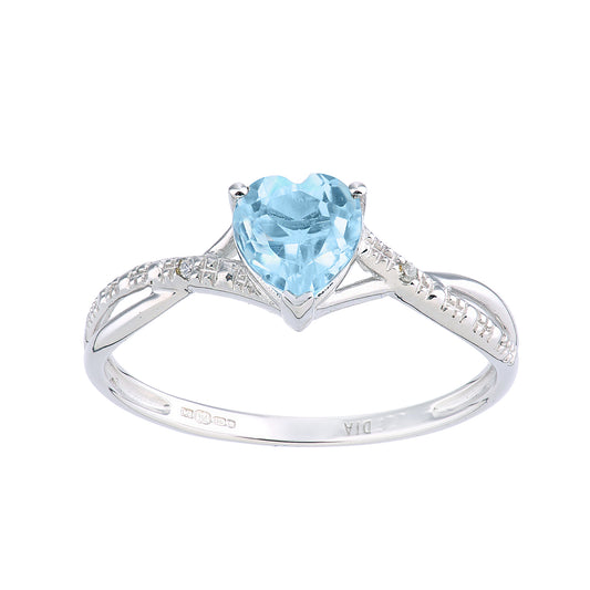 9ct White Gold  Diamond Heart 0.98ct Blue Topaz Heart Dress Ring - PR1AXL2710WBT