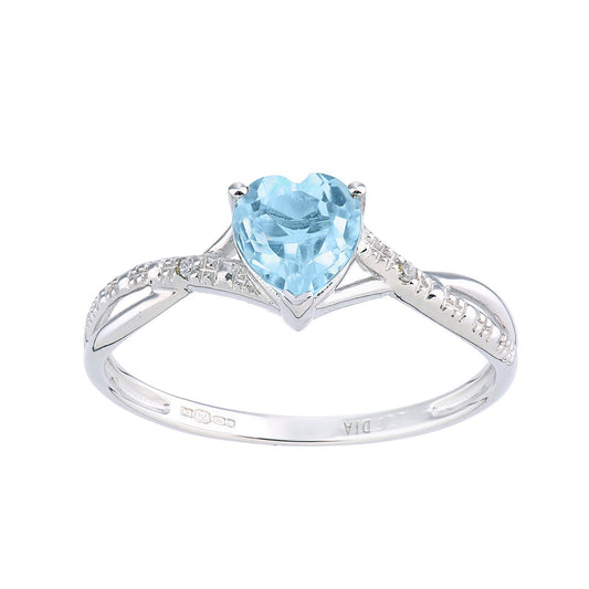 9ct White Gold Diamond Heart 0.98ct Blue Topaz Heart Dress Ring - PR1AXL2710WBT