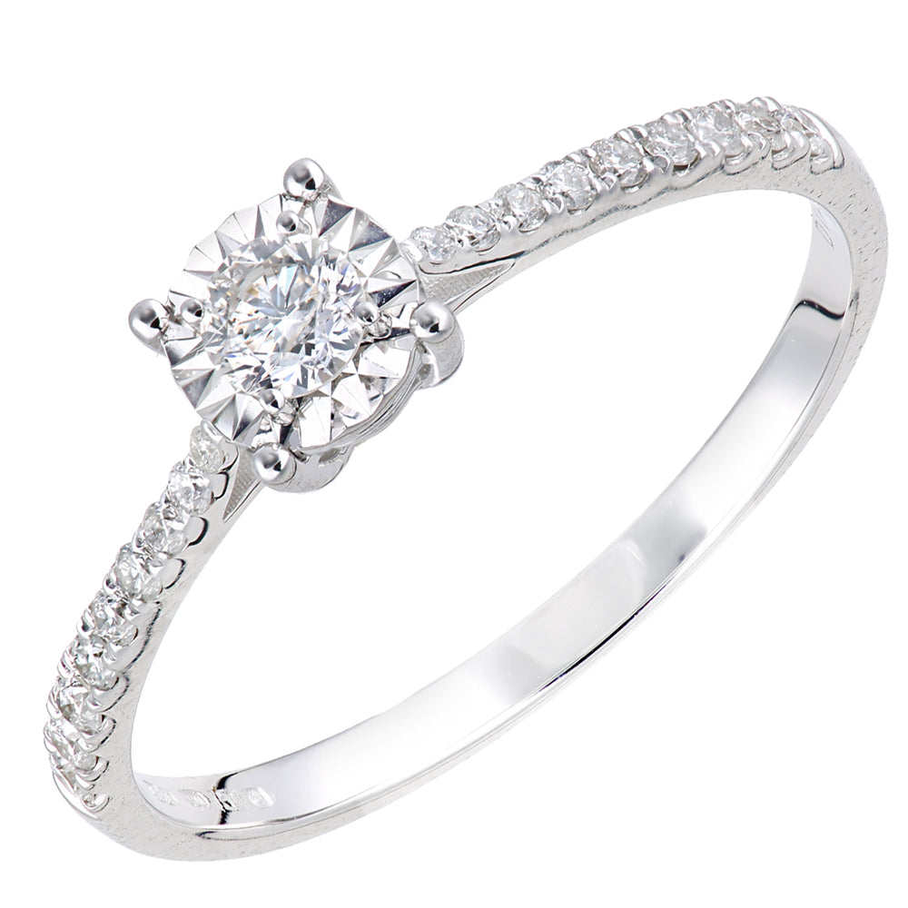 18ct White Gold  14pts Diamond 13pts Pave Illusion Solitaire Ring - PR1AXL2735W18