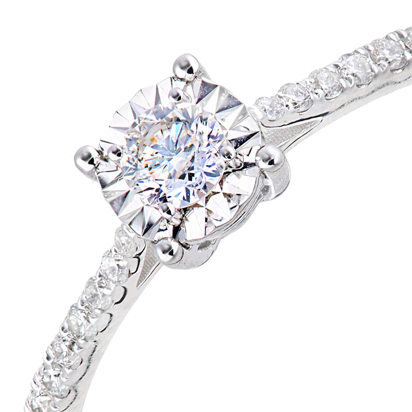18ct White Gold  14pts Diamond 13pts Pave Illusion Solitaire Ring - PR1AXL2735W18