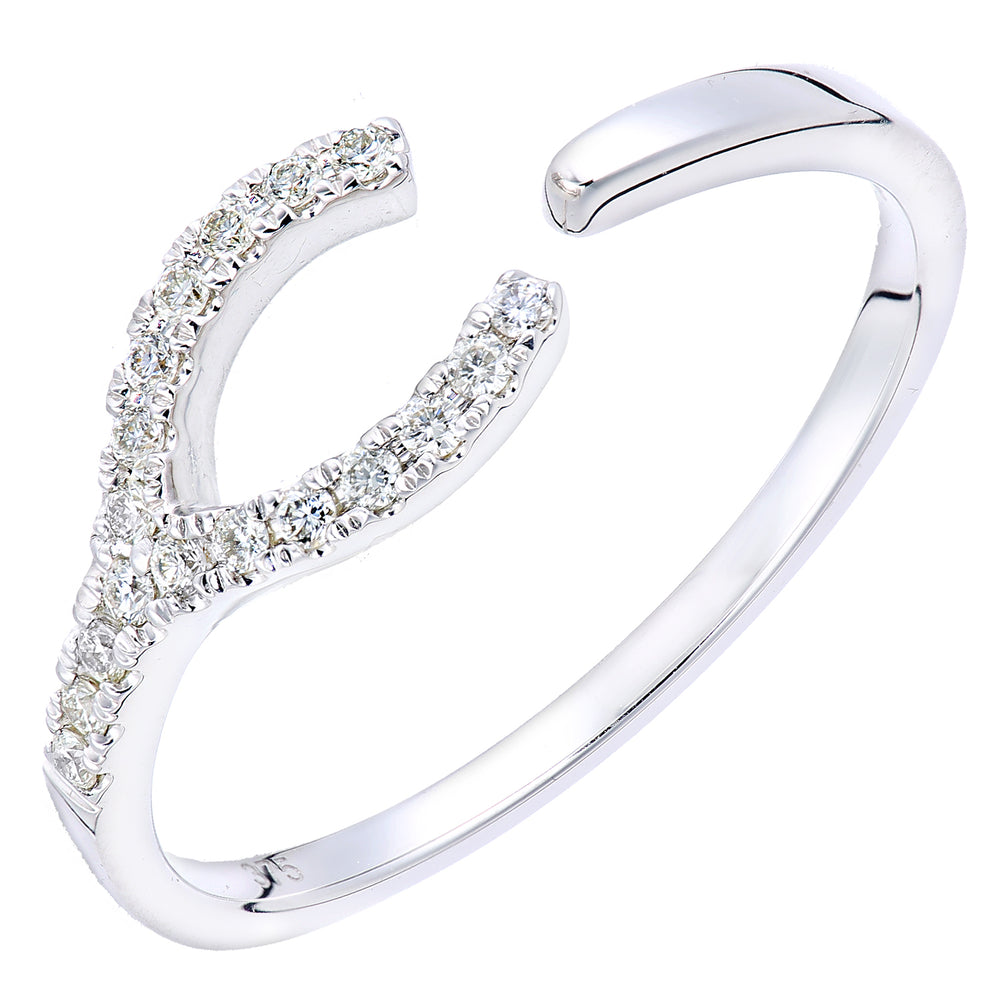 9ct White Gold  Round 10pts Diamond Horseshoe Wishbone Dress Ring - PR2AXL0430W