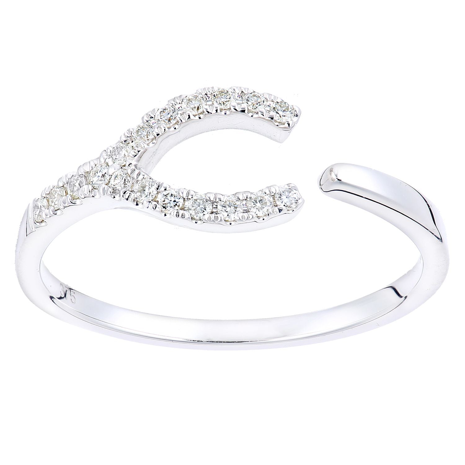 9ct White Gold  Round 10pts Diamond Horseshoe Wishbone Dress Ring - PR2AXL0430W