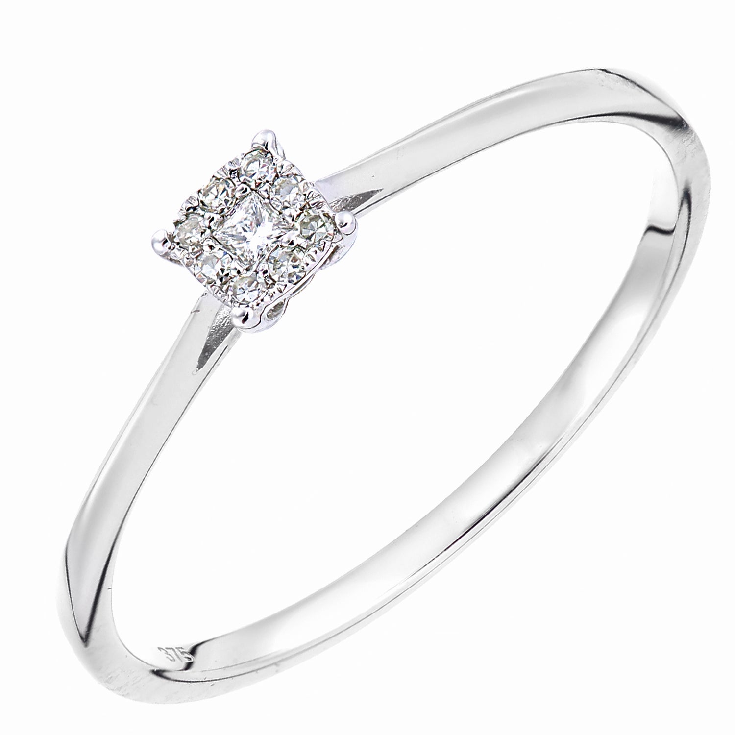 9ct White Gold  Princess Diamond Diamond Faux Solitaire Ring - PR2AXL0432W