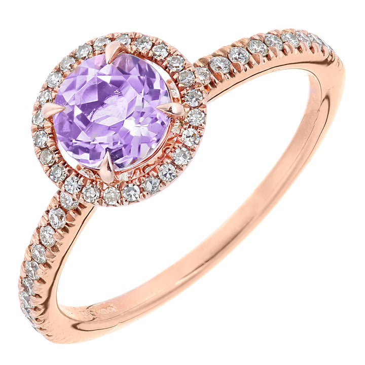 9ct Rose Gold  0.3ct Diamond 0.71ct Amethyst Halo Engagement Ring - PR2AXL0438RAM