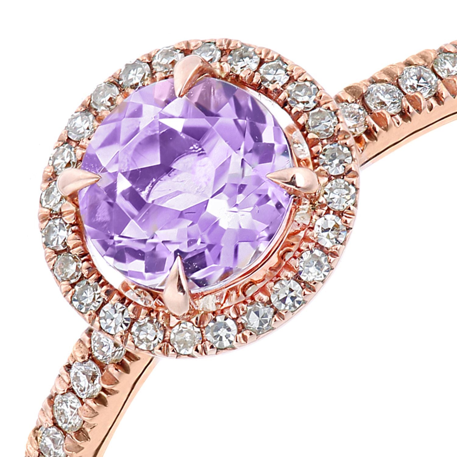 9ct Rose Gold  0.3ct Diamond 0.71ct Amethyst Halo Engagement Ring - PR2AXL0438RAM