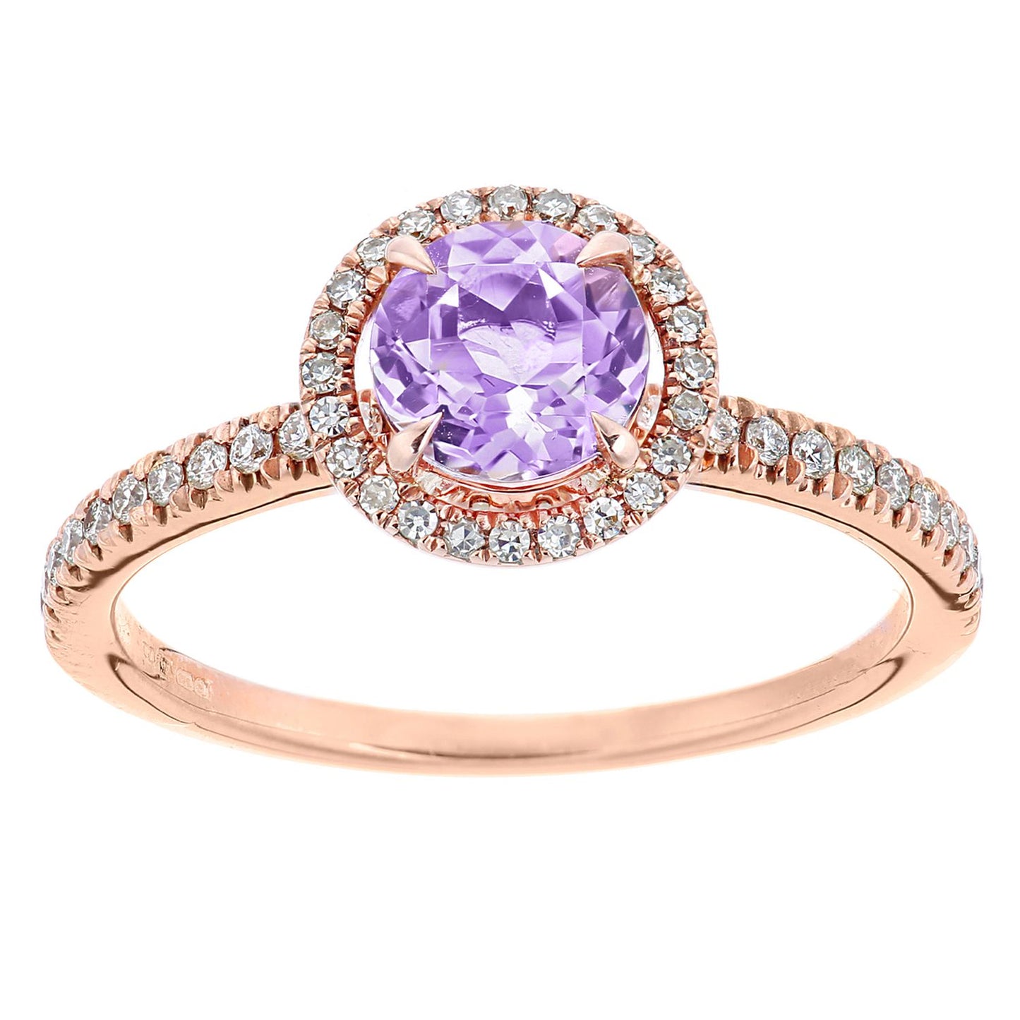 9ct Rose Gold  0.3ct Diamond 0.71ct Amethyst Halo Engagement Ring - PR2AXL0438RAM