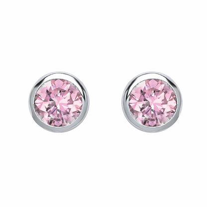 Silver  Pink CZ Bubble Solitaire Stud Earrings 3mm 0.20cts - PS-RD3PINK