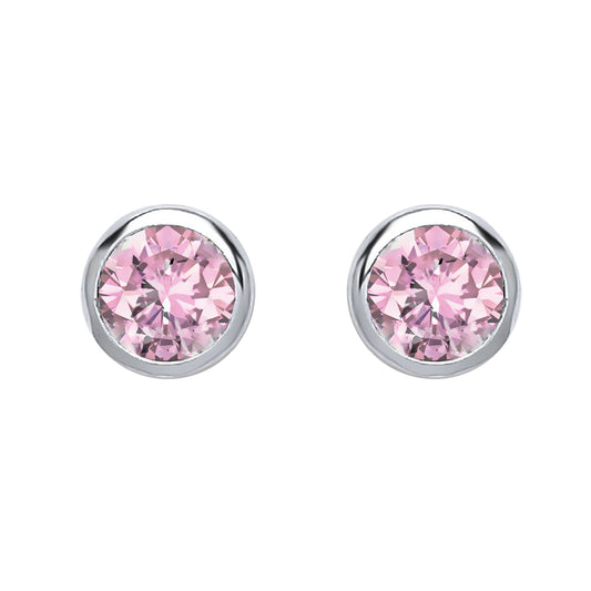 Silver  Pink CZ Bubble Solitaire Stud Earrings 3mm - PS-RD3PINK