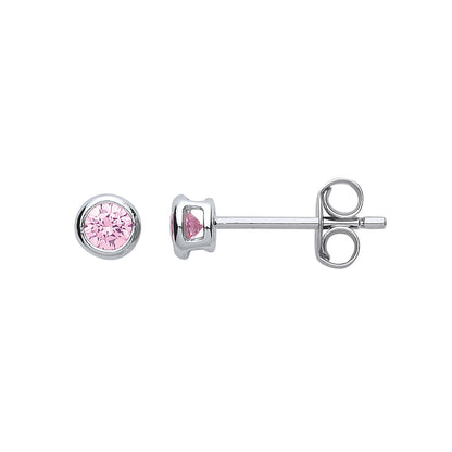 Silver  Pink CZ Bubble Solitaire Stud Earrings 3mm 0.20cts - PS-RD3PINK