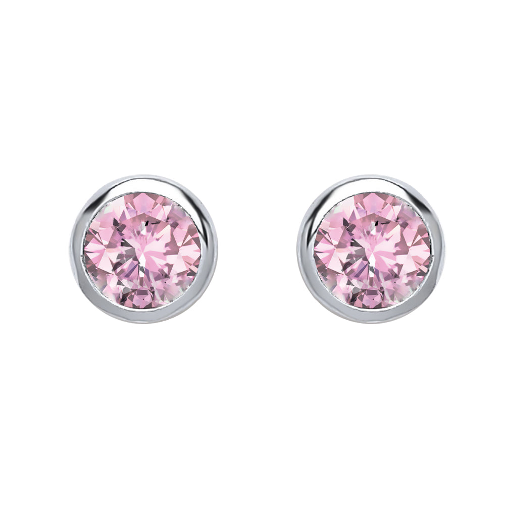 Silver  Pink CZ Bubble Solitaire Stud Earrings 3mm 0.20cts - PS-RD3PINK