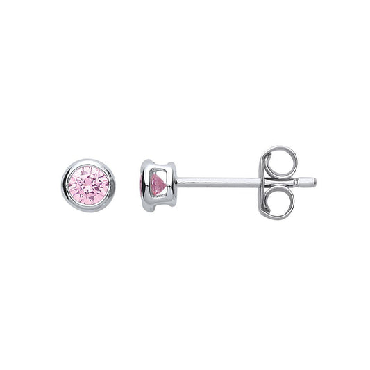 Silver  Pink CZ Bubble Solitaire Stud Earrings 3mm 0.20cts - PS-RD3PINK