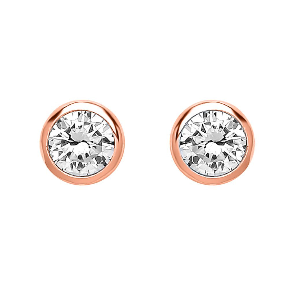 Rose Silver  CZ Bubble Solitaire Stud Earrings 3mm 0.20cts - PS-RD3RG