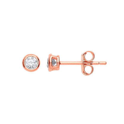 Rose Silver  CZ Bubble Solitaire Stud Earrings 3mm 0.20cts - PS-RD3RG
