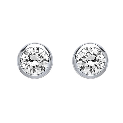 Silver  CZ Bubble Solitaire Stud Earrings 4mm - PS-RD4
