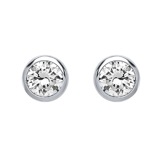 Silver  CZ Bubble Solitaire Stud Earrings 4mm - PS-RD4