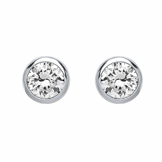 Silver  CZ Bubble Solitaire Stud Earrings 4mm 0.50cts - PS-RD4