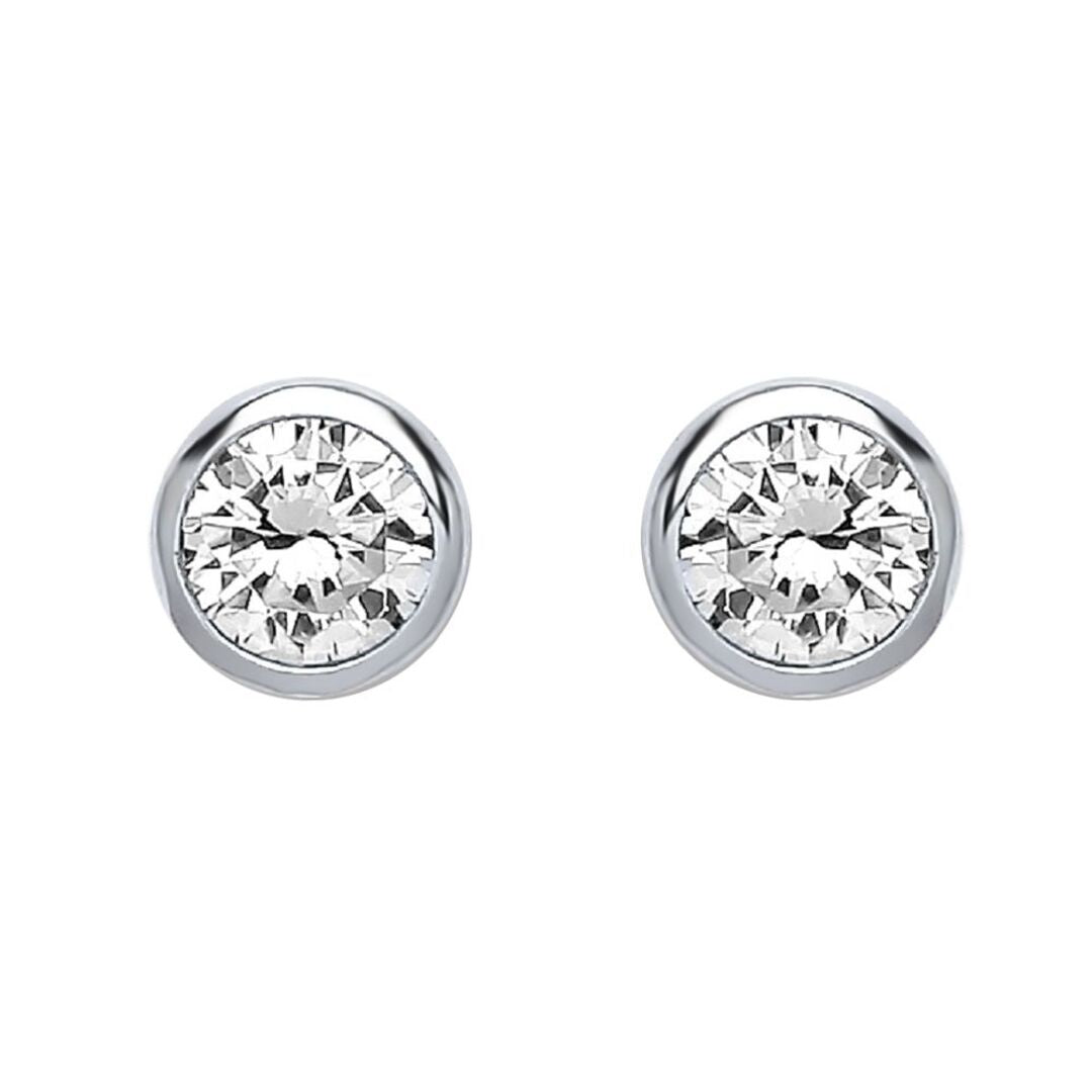 Silver  CZ Bubble Solitaire Stud Earrings 4mm 0.50cts - PS-RD4