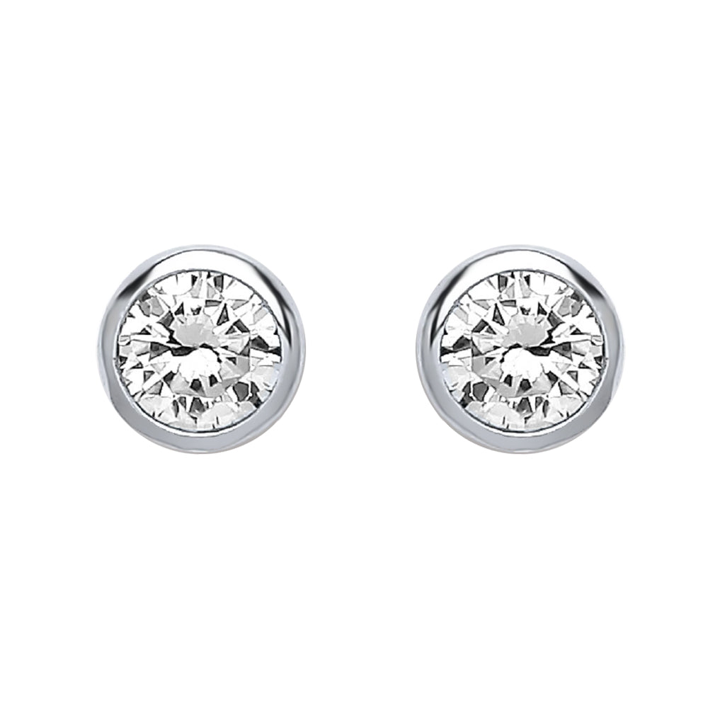 Silver  CZ Bubble Solitaire Stud Earrings 5mm - PS-RD5