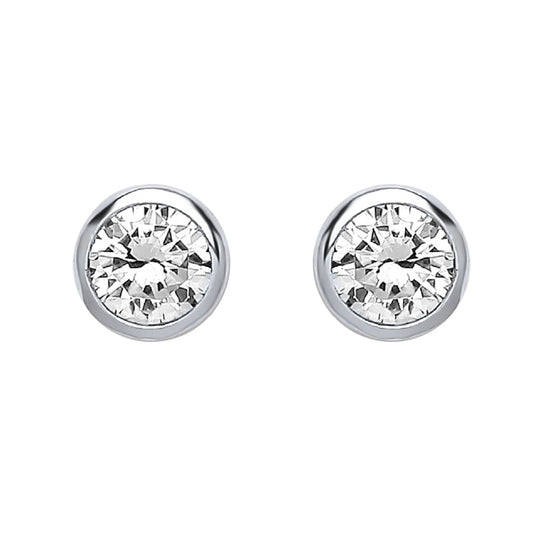 Silver  CZ Bubble Solitaire Stud Earrings 5mm - PS-RD5