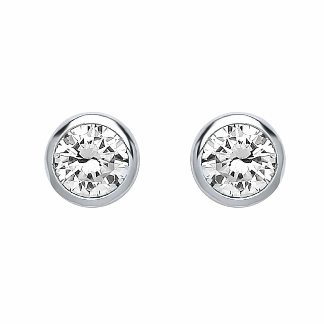 Silver  CZ Bubble Solitaire Stud Earrings 5mm 1.00ct - PS-RD5