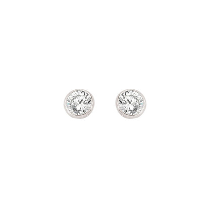 Silver  CZ Bubble Solitaire Stud Earrings 6mm - PS-RD6