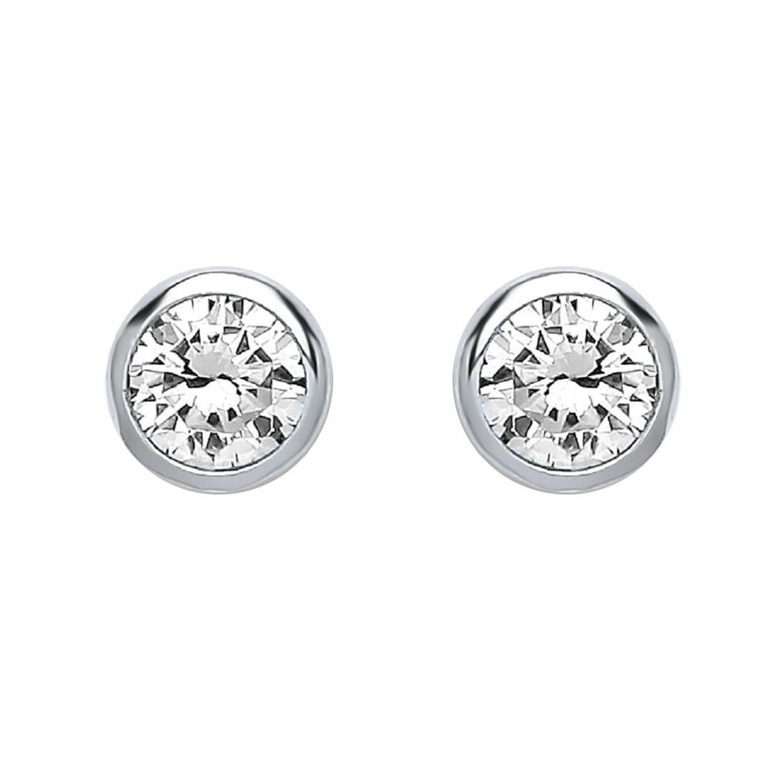 Silver  CZ Bubble Solitaire Stud Earrings 6mm 1.70cts - PS-RD6