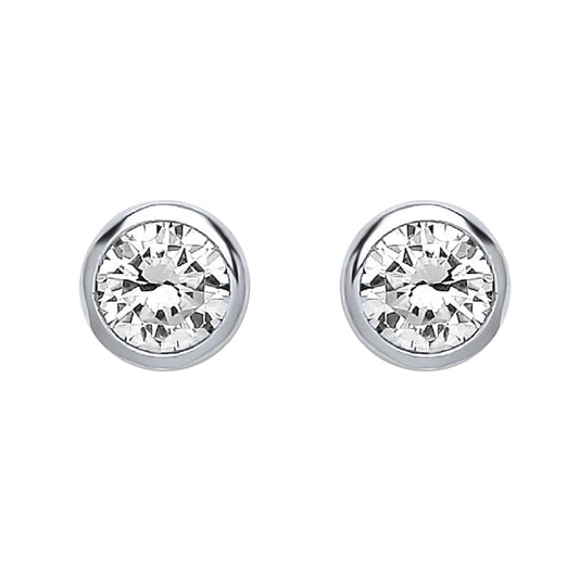 Silver  CZ Bubble Solitaire Stud Earrings 6mm - PS-RD6