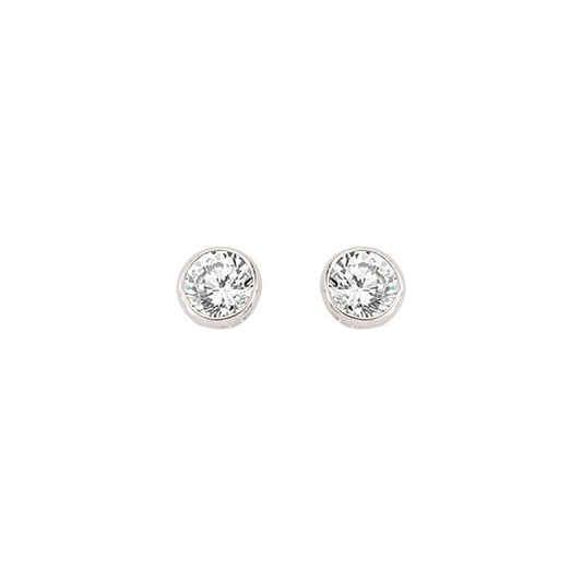 Silver  CZ Bubble Solitaire Stud Earrings 6mm - PS-RD6